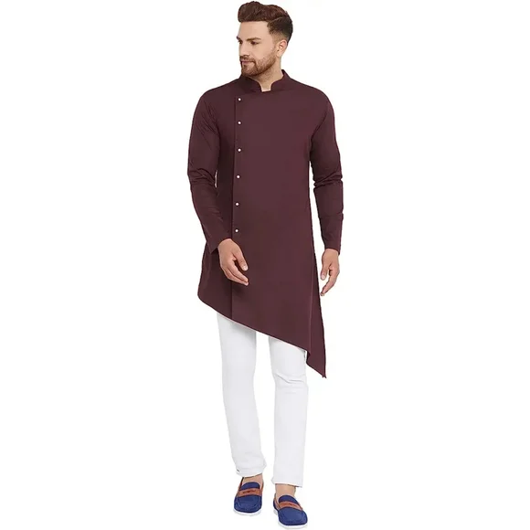 HYPERNATION Men's Solid Pure Cotton brown 🤎 Kurta - Picture 7 of 8